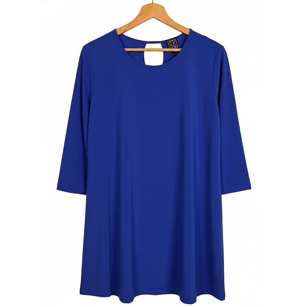 Clara Sunwoo Womens L Blue Minimalist Career Office Travel Keyhole Swing Tunic‎